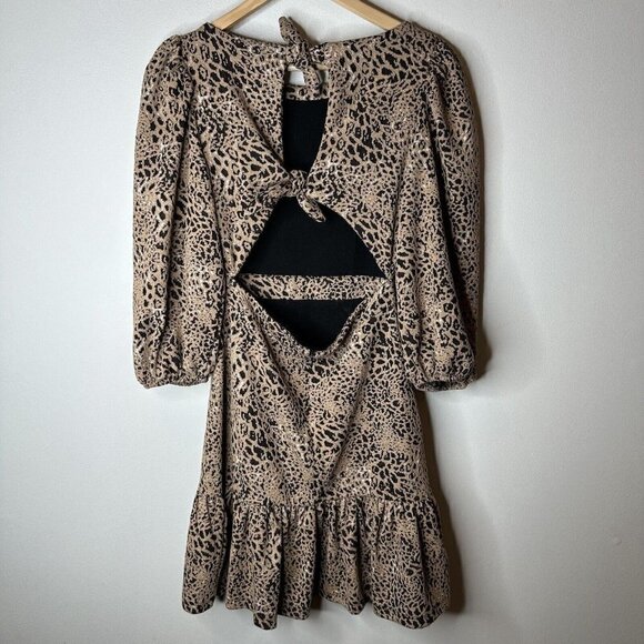 Anthropologie Maeve Leopard Animal Print Bow Cut Out Back Mini Dress Size 2 - Picture 12 of 16